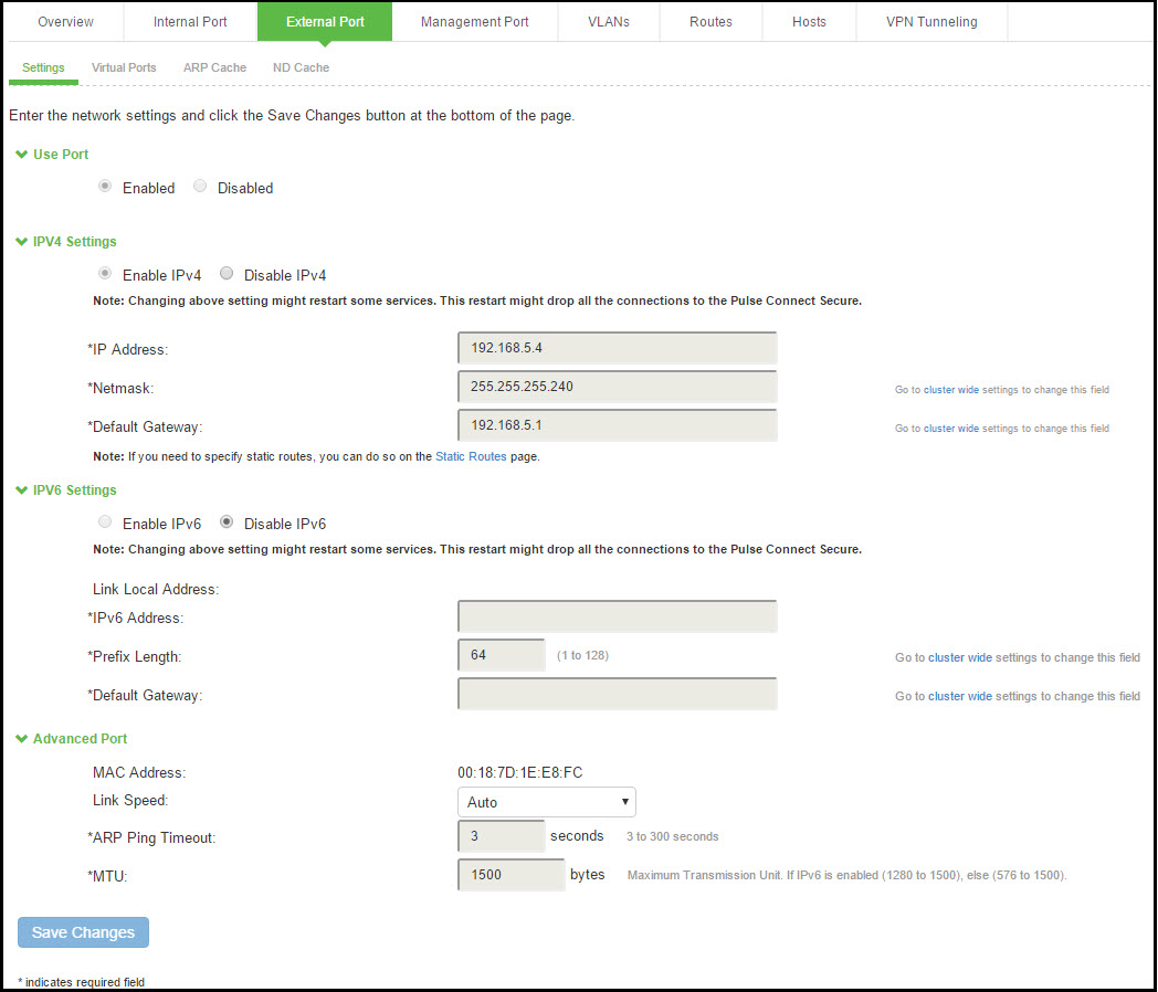 Configuring the External Port for IPv4