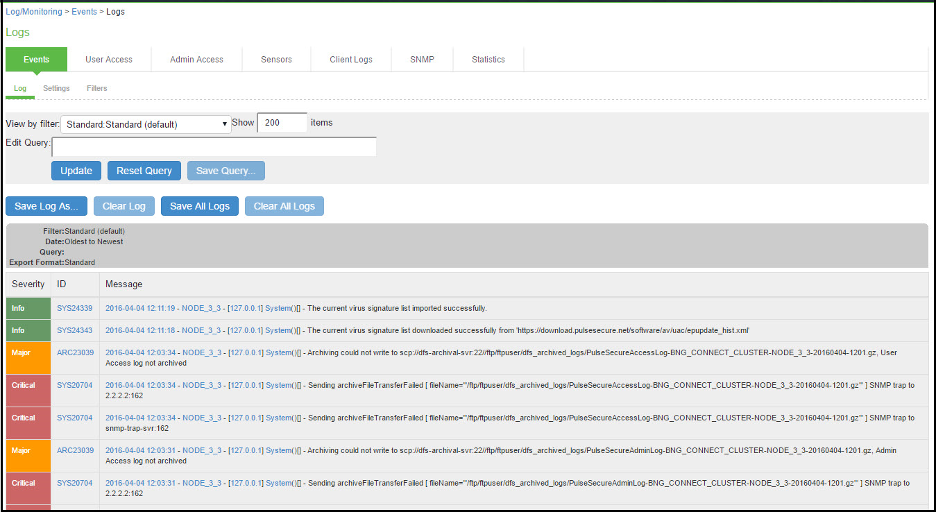 Events Logs Page