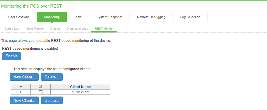 REST Monitoring Configuration Page