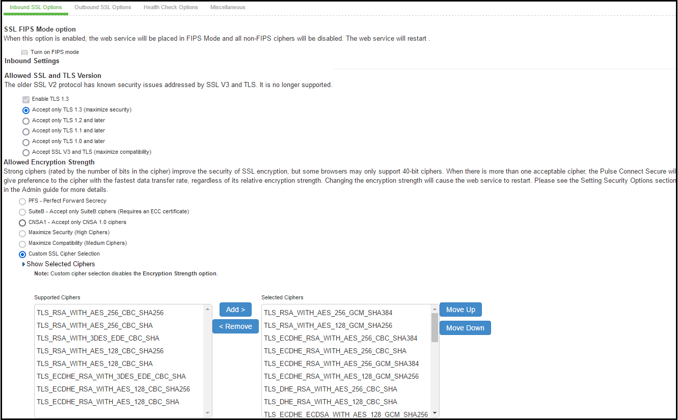 Setting Custom SSL Cipher Selections