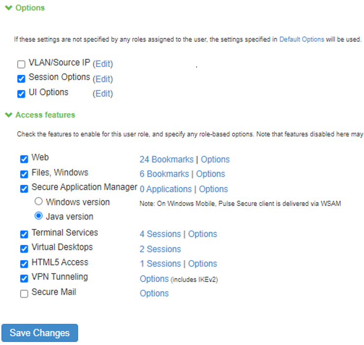 Configuring General Role Options
