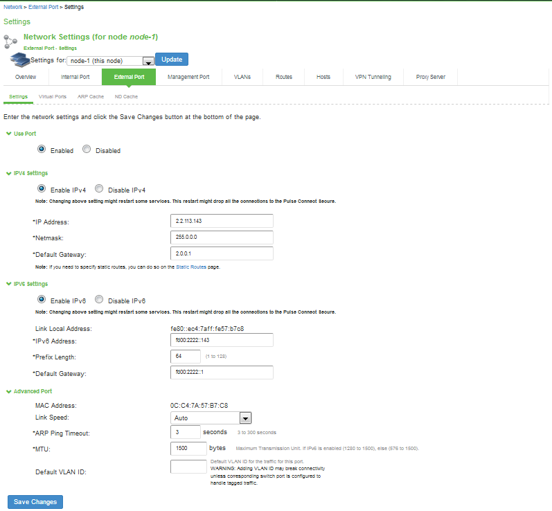 External Port Configuration Page