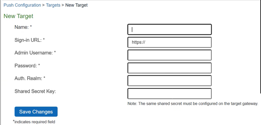 Push Configuration Targets Configuration Page