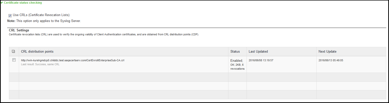 Successful CRL Download for Client Auth Certificate