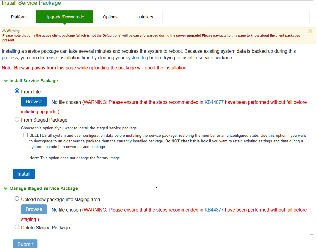 Software Upgrade Page