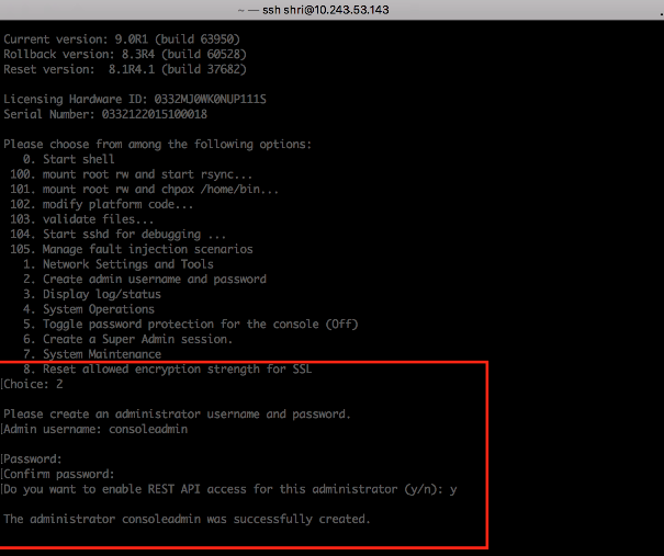  creating a new administrator user from the console 