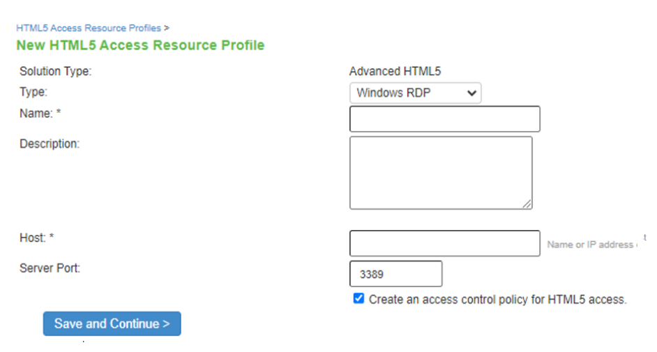Creating a HTML5 Access Resource Profile