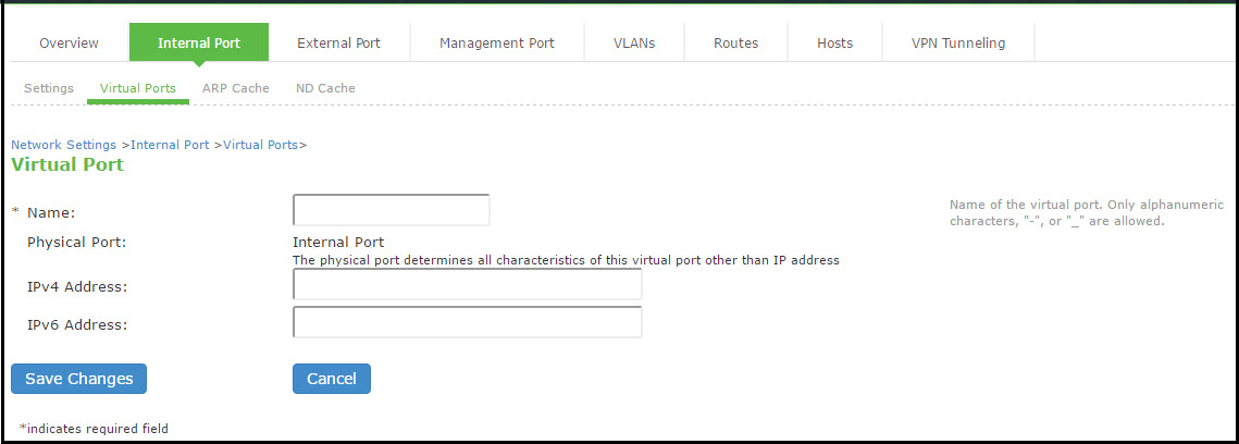 Virtual Port Configuration Page