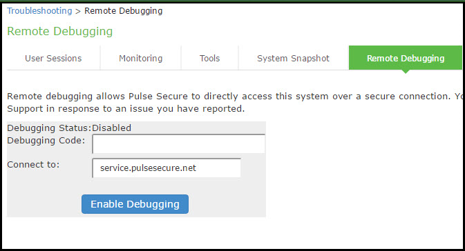 Remote Debugging Configuration Page