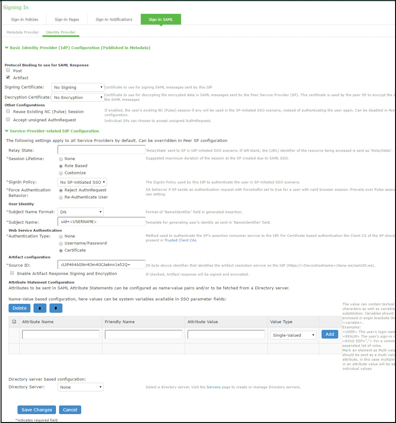 SAML Identity Provider Settings