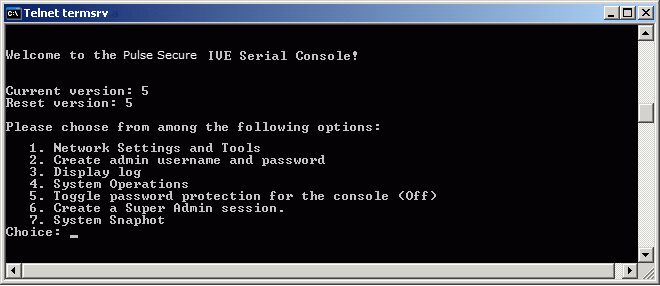 Serial Console Menu Options