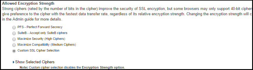 Setting Custom SSL Cipher Selections