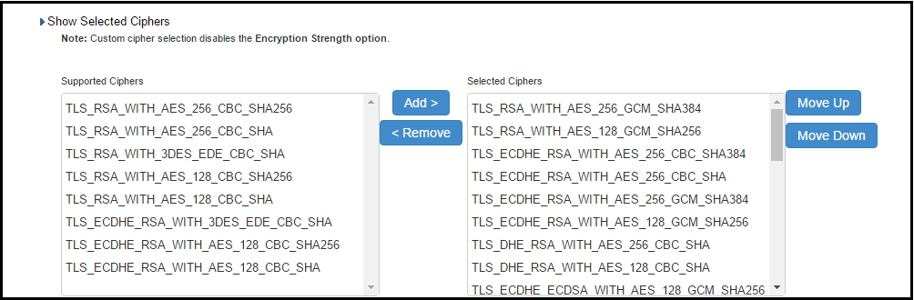 Setting Custom SSL Cipher Selections