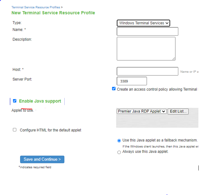 Configuring a Windows Terminal Services Resource Profile