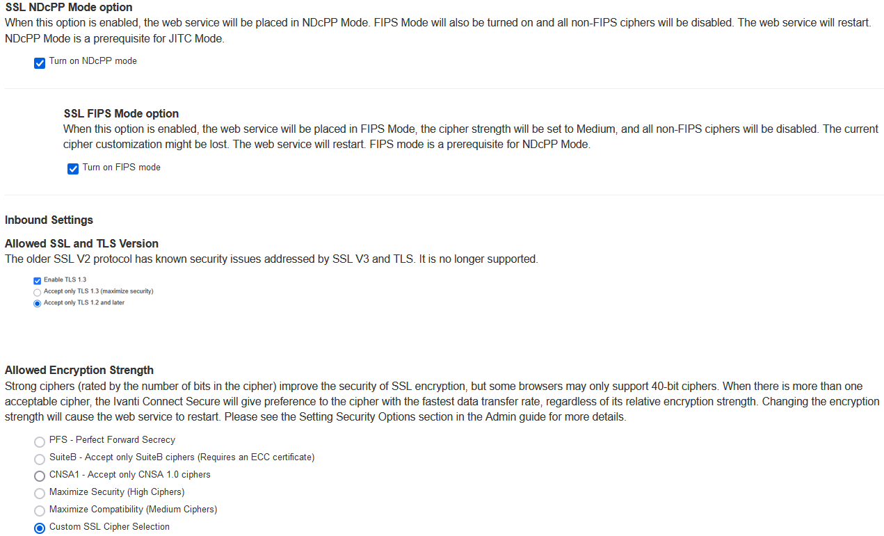 NDcPP Inbound Settings Page