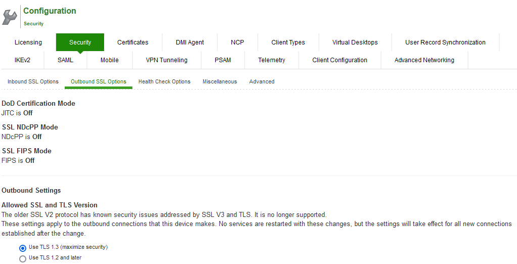 NDcPP Outbound Settings Page