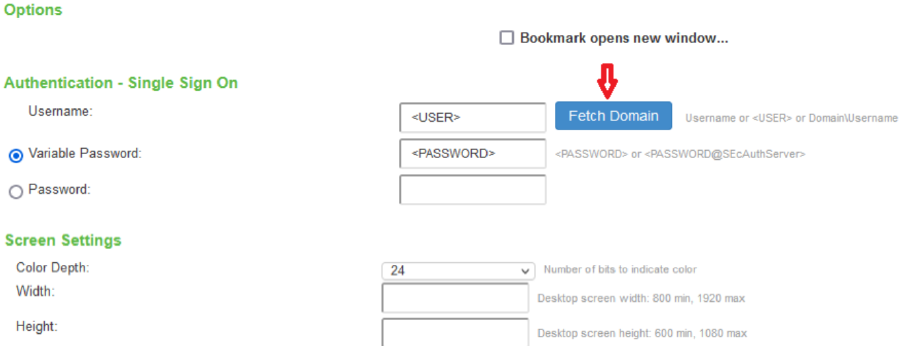 Defining SSO Options for the Remote Desktop Session