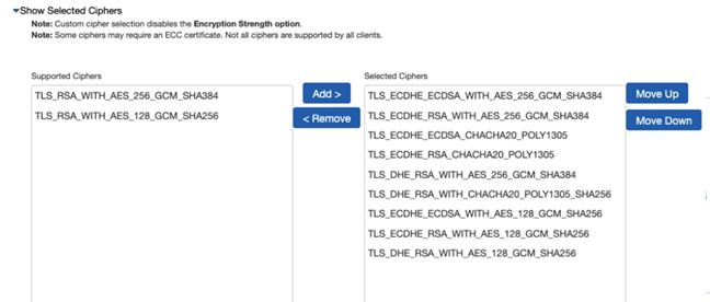 Setting Custom SSL Cipher Selections