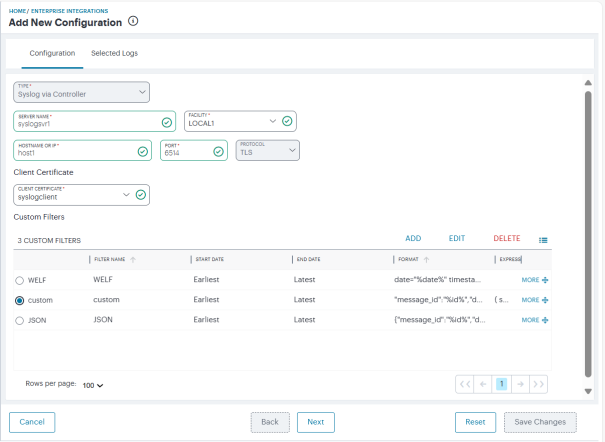 Add a new Syslog Server configuration