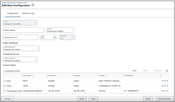 Add a new Syslog Server configuration