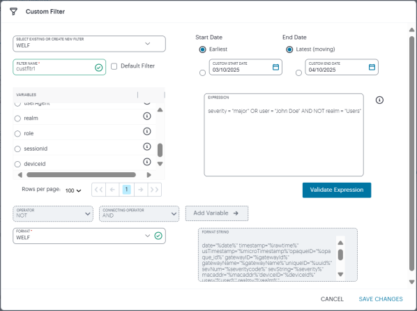 Setting a custom syslog filter
