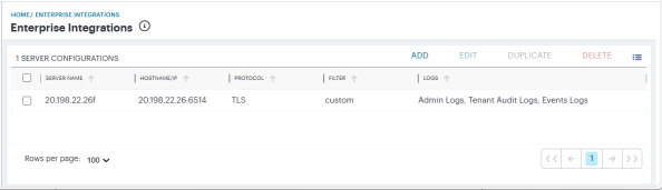 Viewing Enterprise Integration Syslog Servers