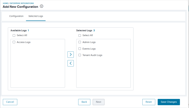 Select the logs to be exported