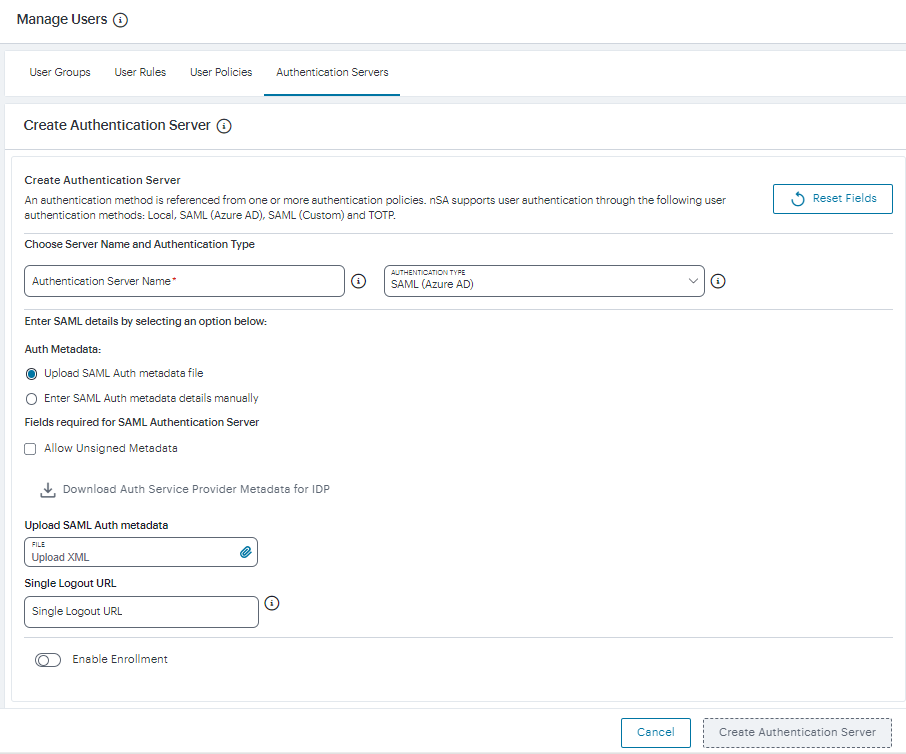 Configuring SAML (Azure AD) authentication settings