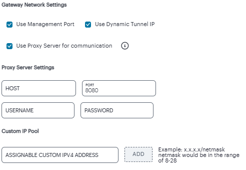 Gateway Network Configuration - Custom IP Pool settings