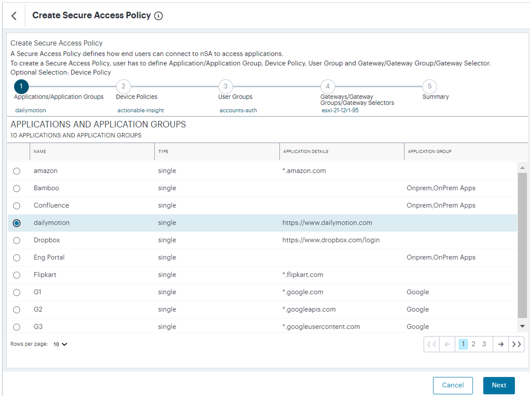 Creating a new Secure Access Policy