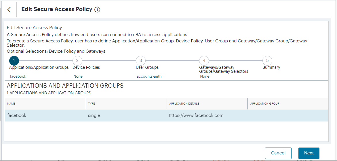 Editing a Secure Access Policy