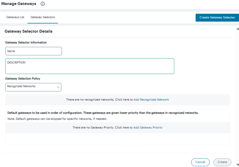 Gateway Selector Details