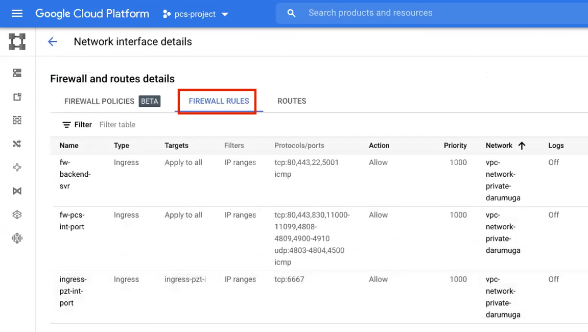 Internal/Private Firewall Rules