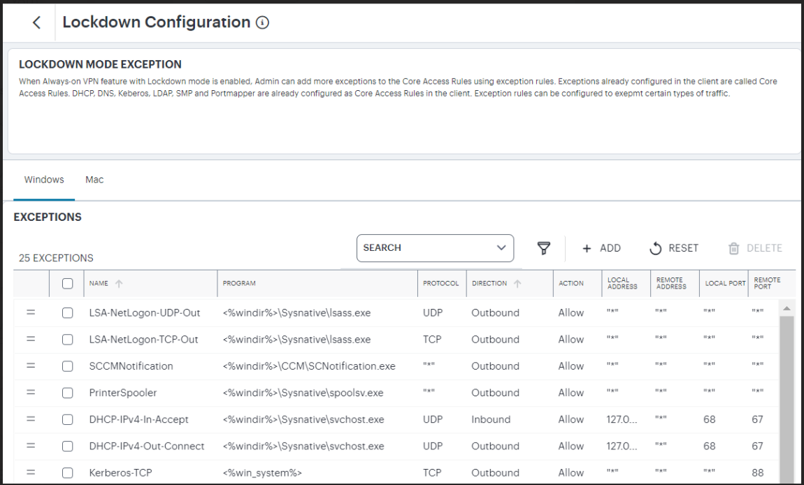 Lock Down configuration