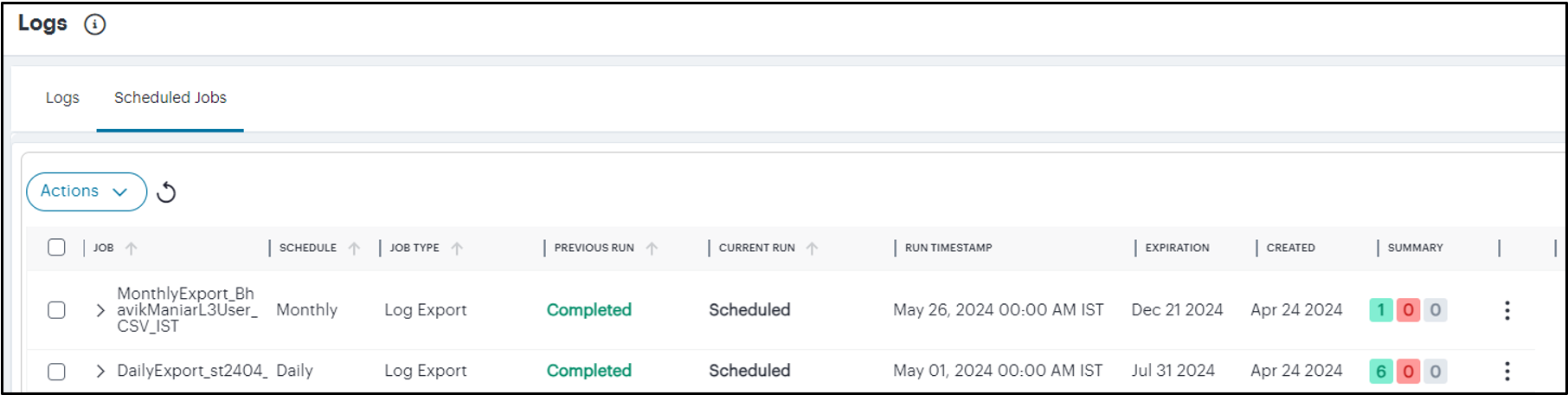 The Job Status page