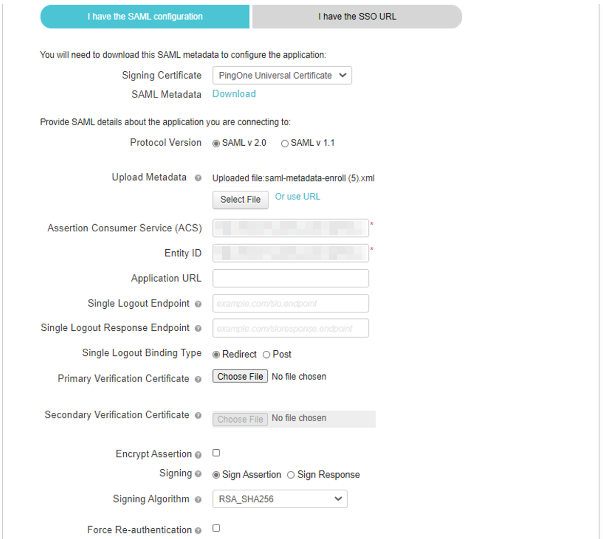 Continuing the PingID application creation process