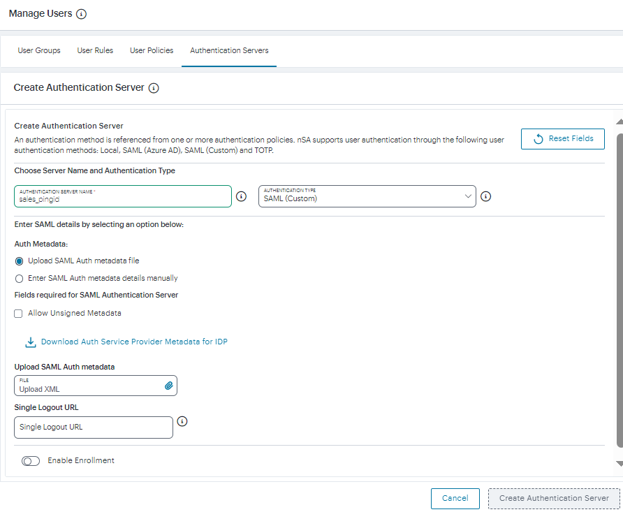 Configuring PingID SAML authentication settings