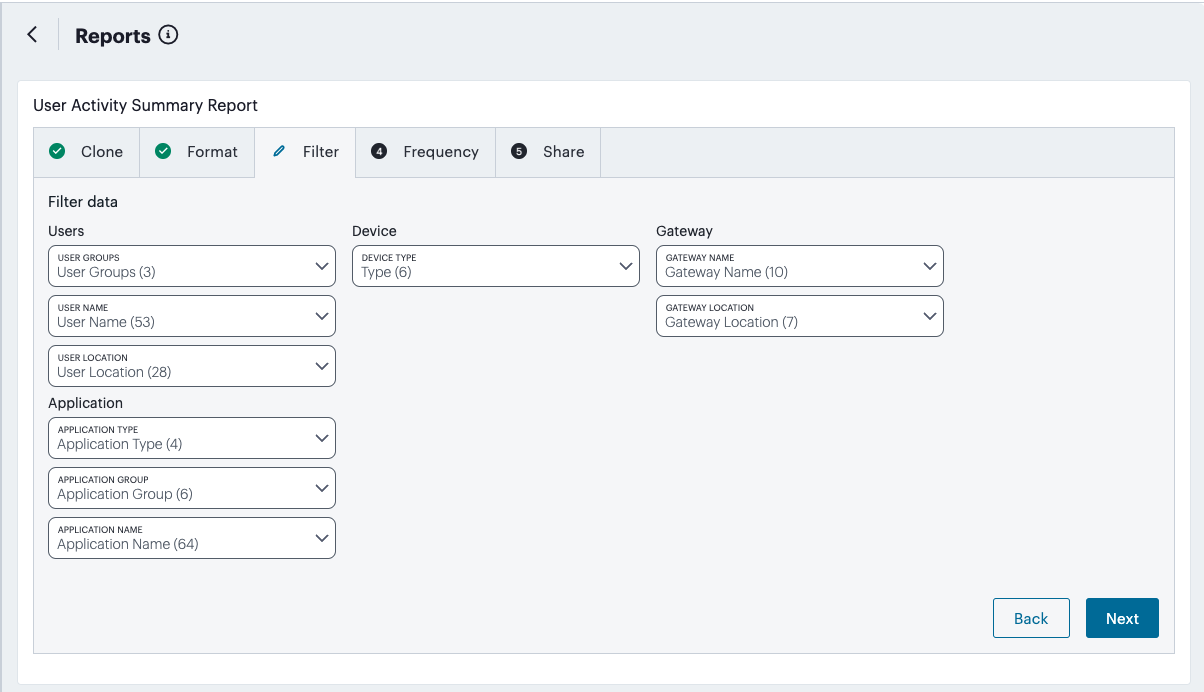 Creating a report - Filter step