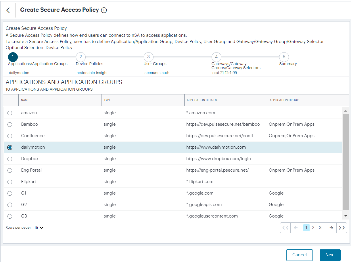 Creating a new Secure Access Policy