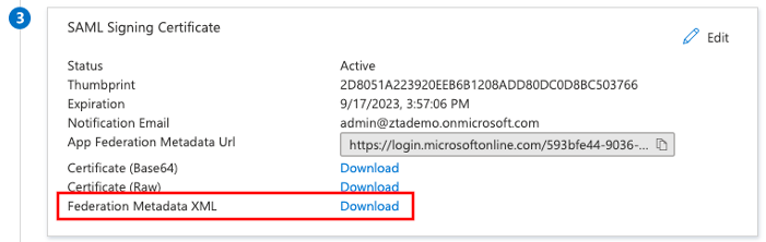 Downloading Federation Metadata XML files for user enrollment and user sign-in SAML applications