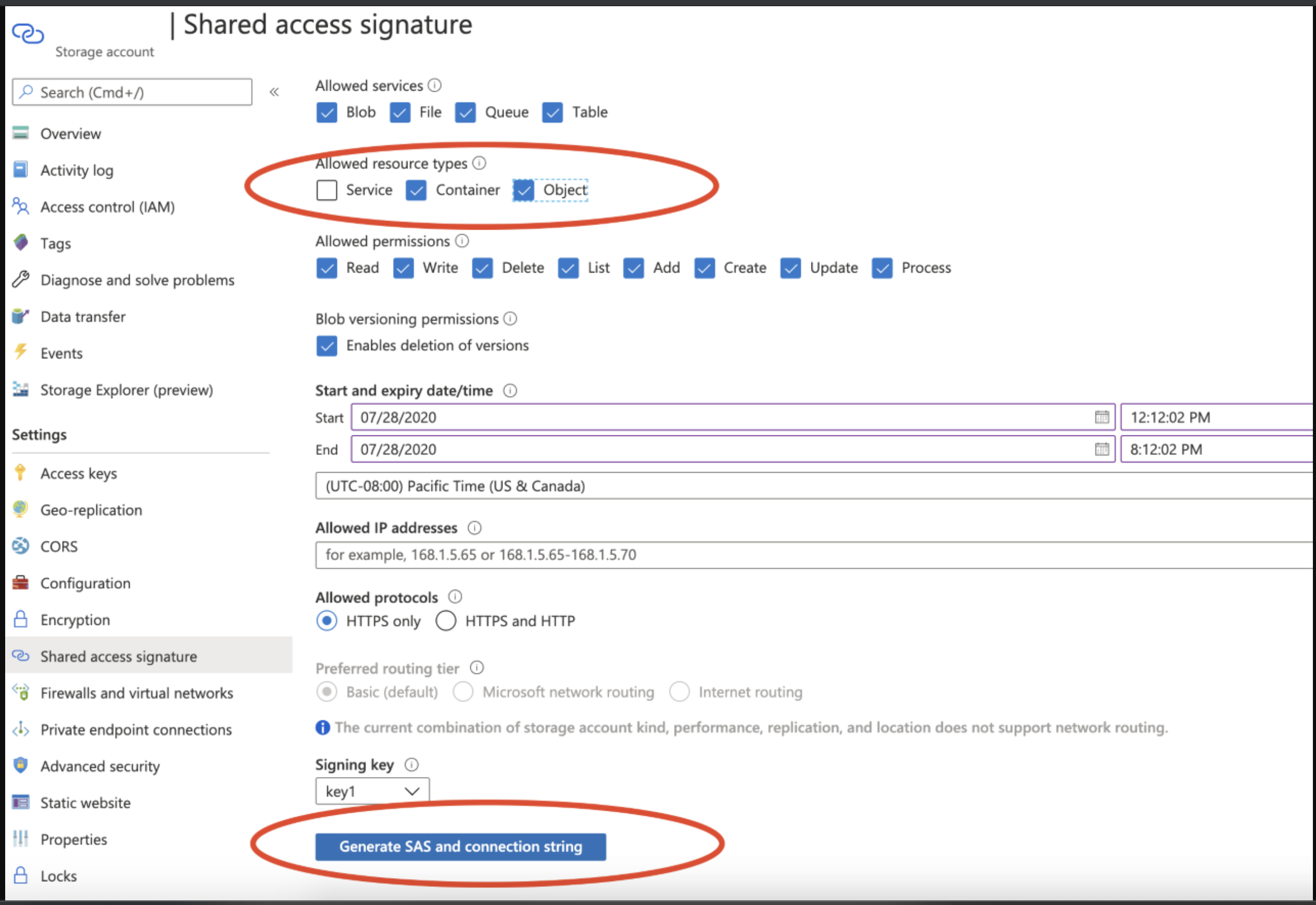 Shared Access Signature token