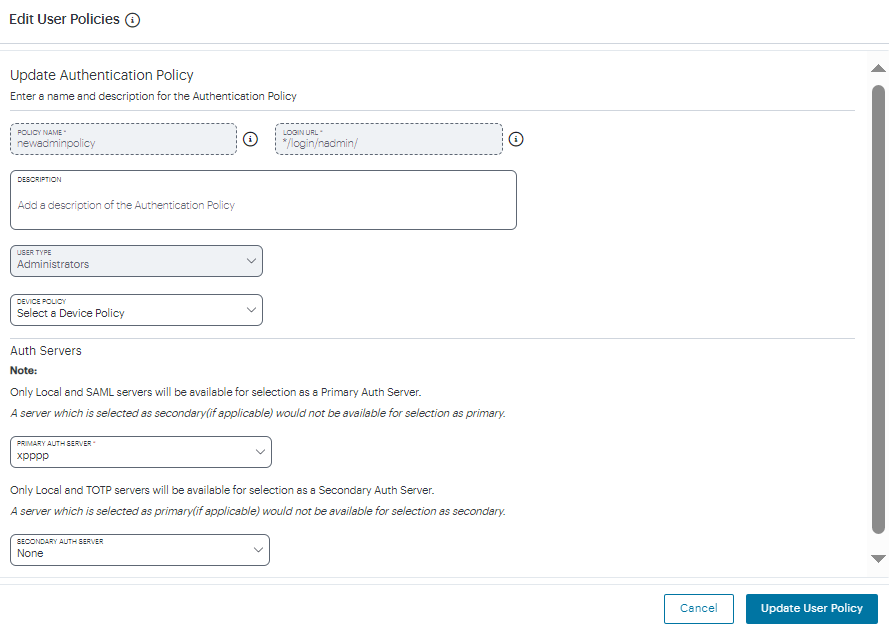 Editing the primary auth server