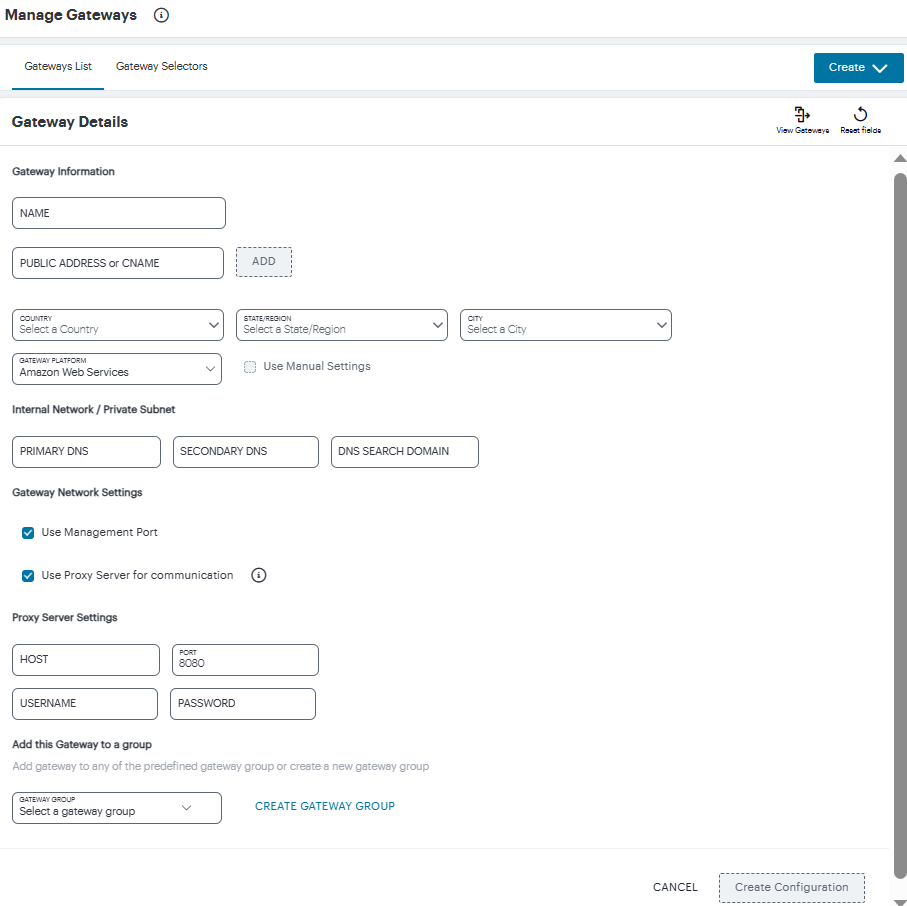 Gateway Network Configuration