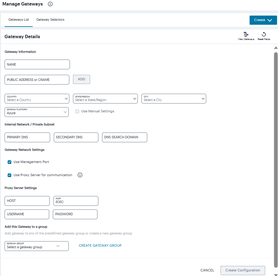 Gateway Network Configuration