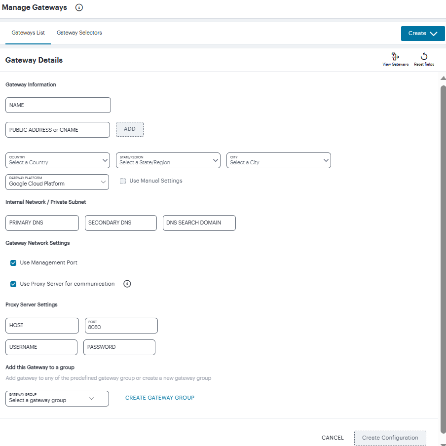 Gateway Network Configuration