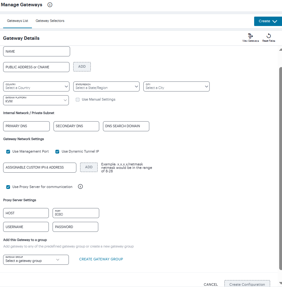 Gateway Network Configuration