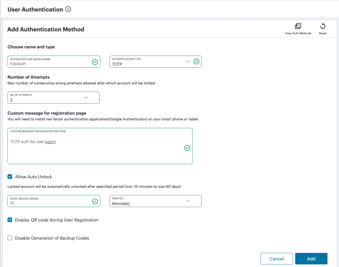 Adding TOTP authentication settings