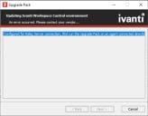 The Upgrade pack window showing the error.