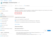 Location of Add a platform button in left side menu Manage, Authentication, right side pane, under Platform configurations section.