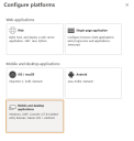 Configure platforms window overview with the Mobile and desktop applications tile in the Mobile and desktop applications section.